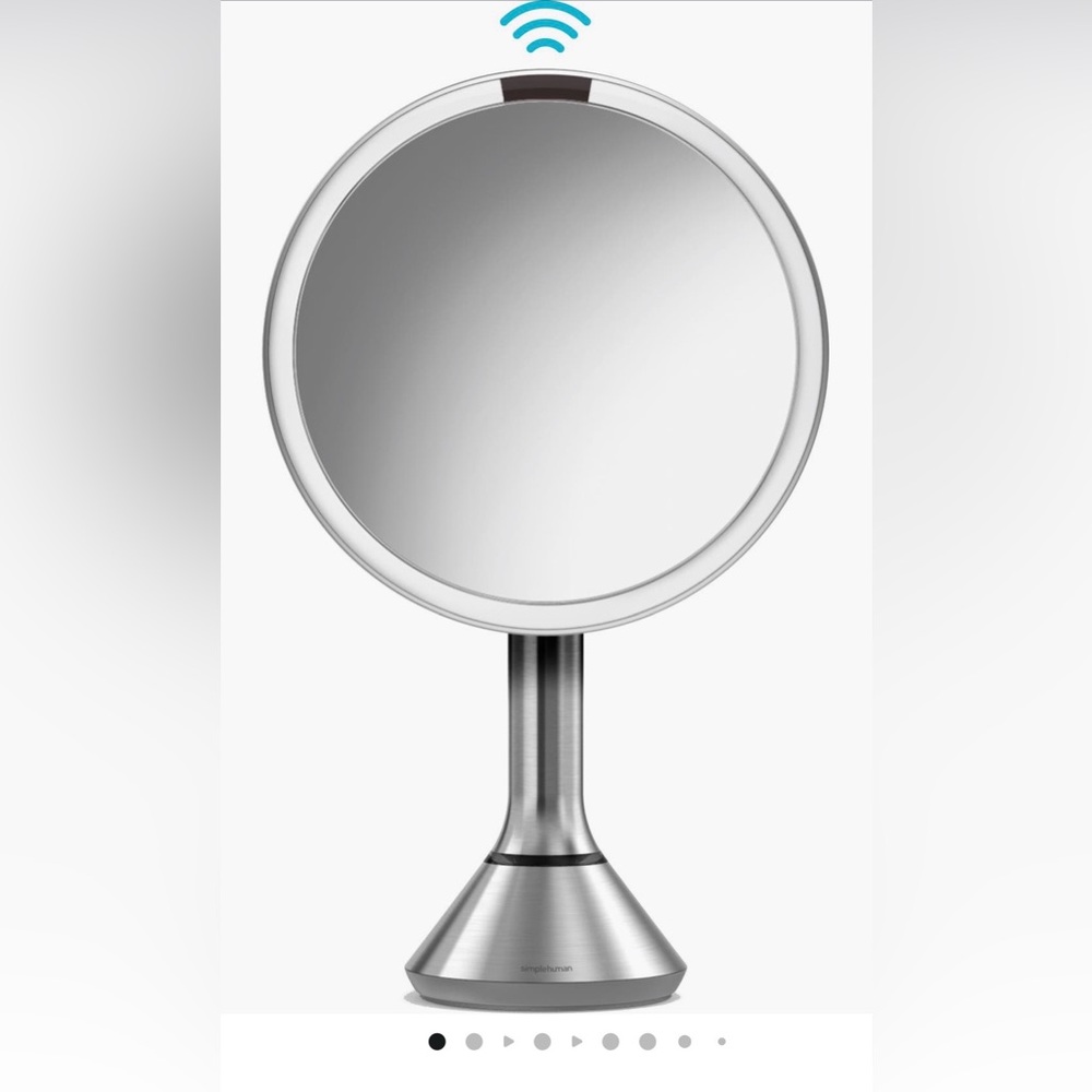 SimpleHuman Brushed Metal Round Vanity Mirror - Silver 8inch. 5x Magnification